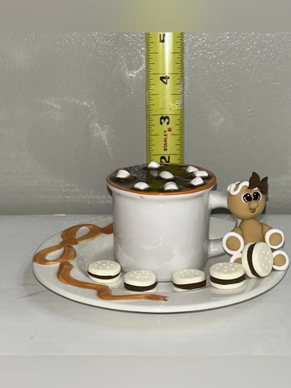 Fake Gingerbread Hot Cocoa & Cookies Ceramic Cup & Saucer Set Display Handmade